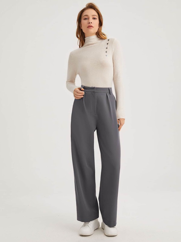 Zipper Fly Slant Pocket Solid Palazzo Pants