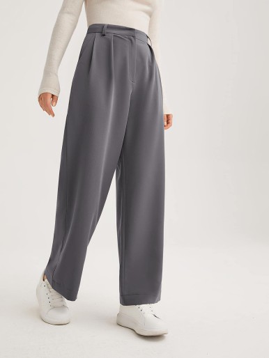 Zipper Fly Slant Pocket Solid Palazzo Pants