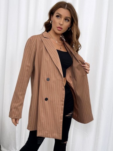 Striped Print Double Button Blazer