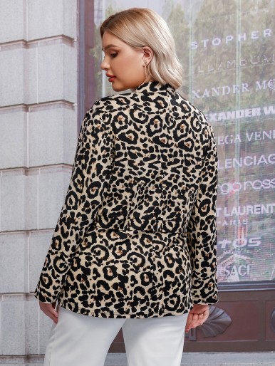 Plus Leopard Print Open Front Coat