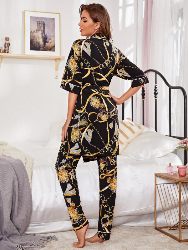 Chain Print Belted PJ Set