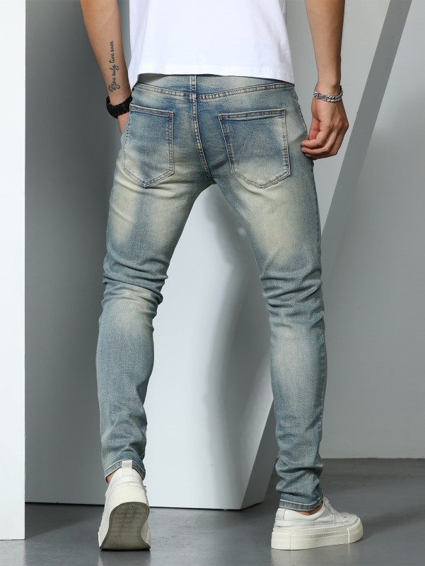 Men Washed Straight Leg Jeans