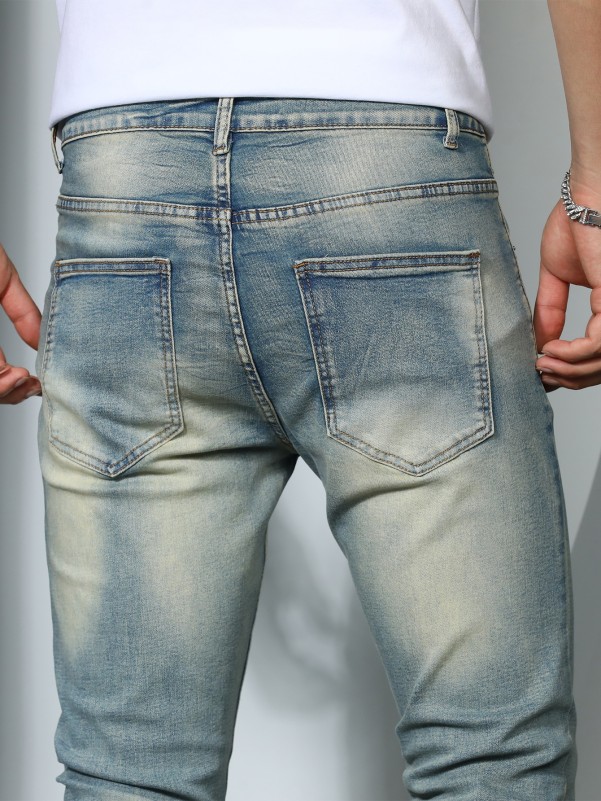 Men Washed Straight Leg Jeans