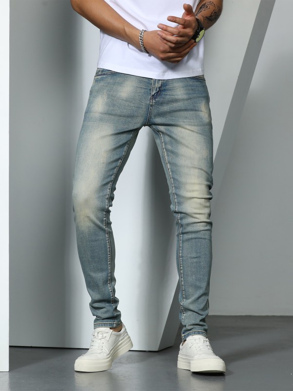 Men Washed Straight Leg Jeans