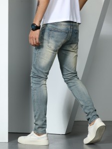 Men Washed Straight Leg Jeans