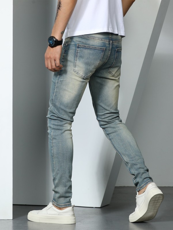 Men Washed Straight Leg Jeans