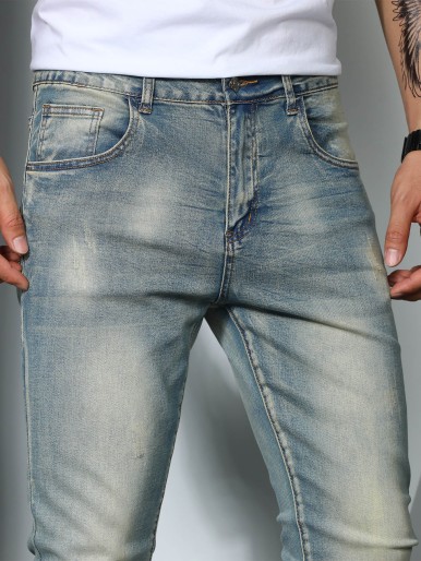 Men Washed Straight Leg Jeans