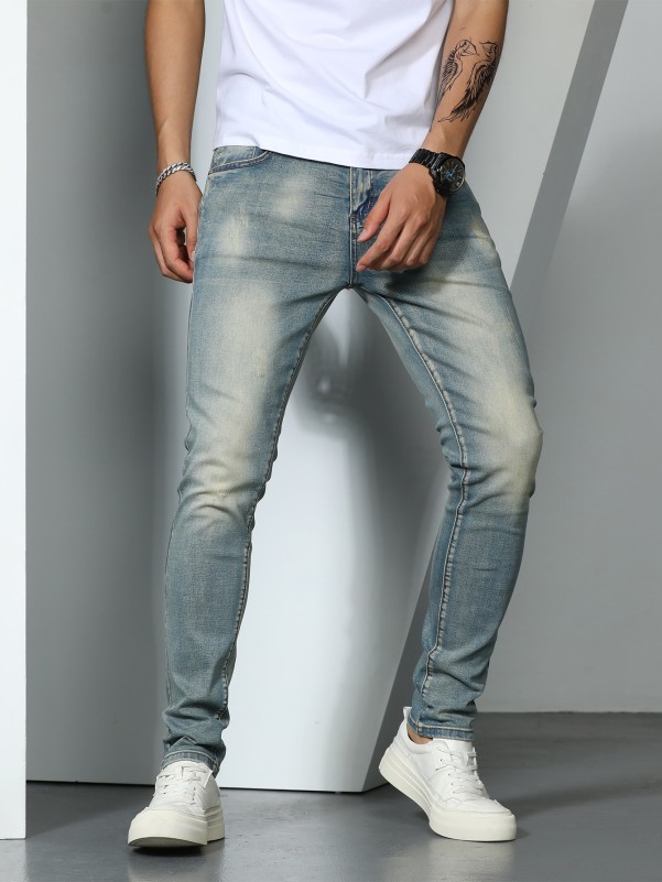 Men Washed Straight Leg Jeans