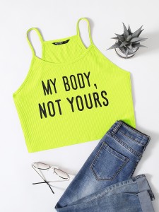 Plus Slogan Print Rib-knit Cami Top