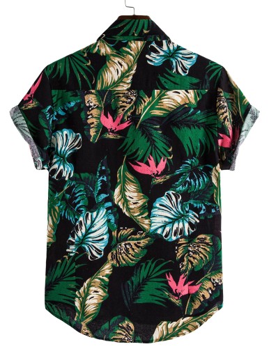 Men Tropical Print Button Up Shirt