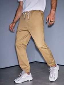 Men Drawstring Waist Slant Pocket Pants