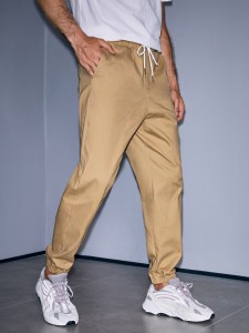 Men Drawstring Waist Slant Pocket Pants