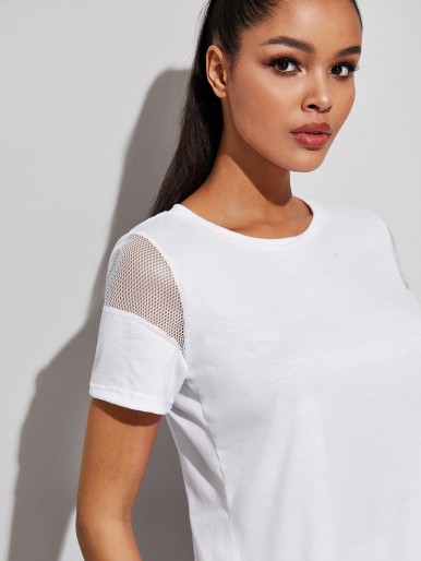 Fishnet Panel Split Back Sports Tee