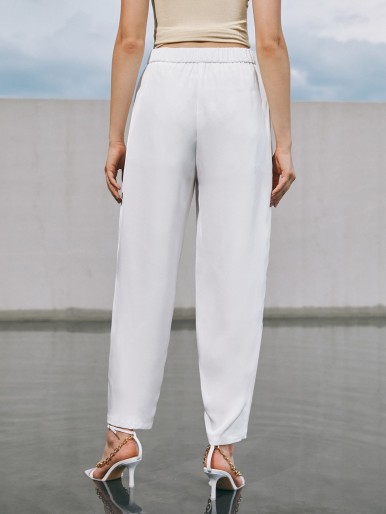 Fold Pleated Solid Pants