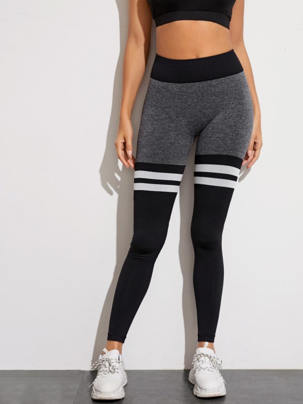 Wide Waistband Striped Colorblock Sports Leggings
