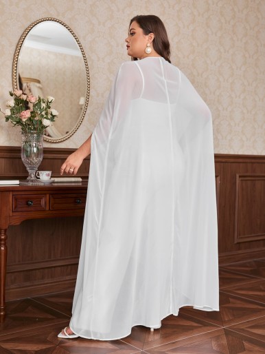 Plus Solid Cloak Sleeve Chiffon Abaya