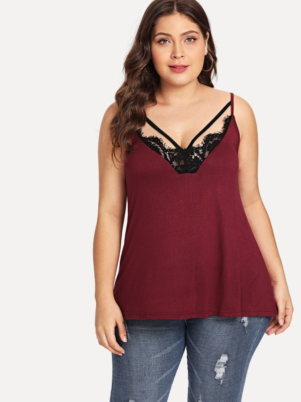 Plus Contrast Lace Cami Top