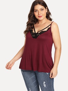 Plus Contrast Lace Cami Top