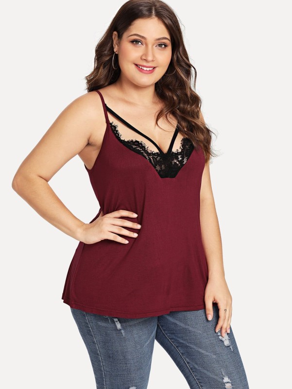 Plus Contrast Lace Cami Top