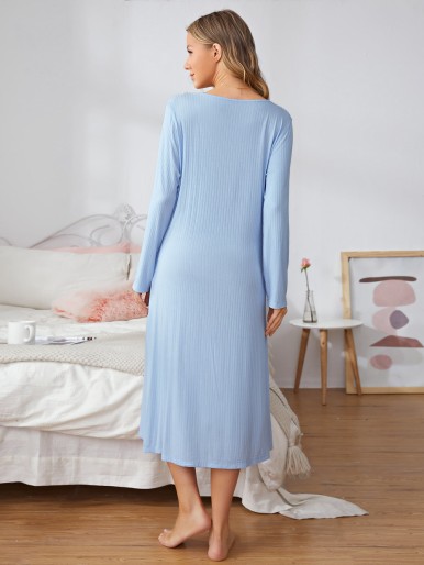 Maternity Solid Rib-Knit Split Hem Dress