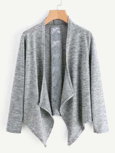 Hollow Out Crochet Panel Marled Knit Cardigan