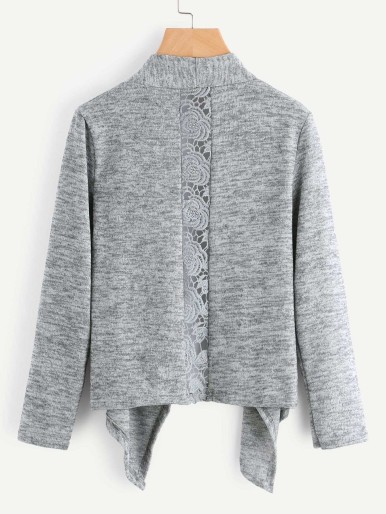 Hollow Out Crochet Panel Marled Knit Cardigan