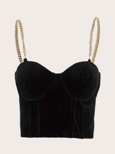 Plus Chain Strap Velvet Cami Top