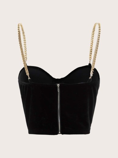 Plus Chain Strap Velvet Cami Top