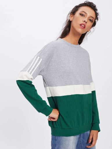 Striped Drop Shoulder Cut And Sew Sweatshirt