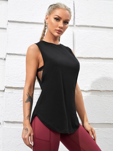 Cut Out Curved Hem Sports Tank Top