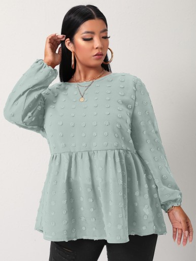 Plus Swiss Dot Ruffle Hem Tunic Blouse