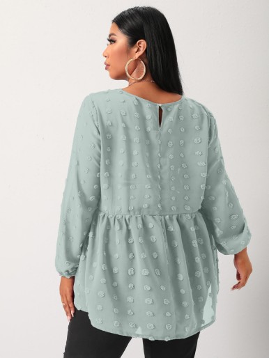 Plus Swiss Dot Ruffle Hem Tunic Blouse