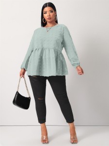 Plus Swiss Dot Ruffle Hem Tunic Blouse