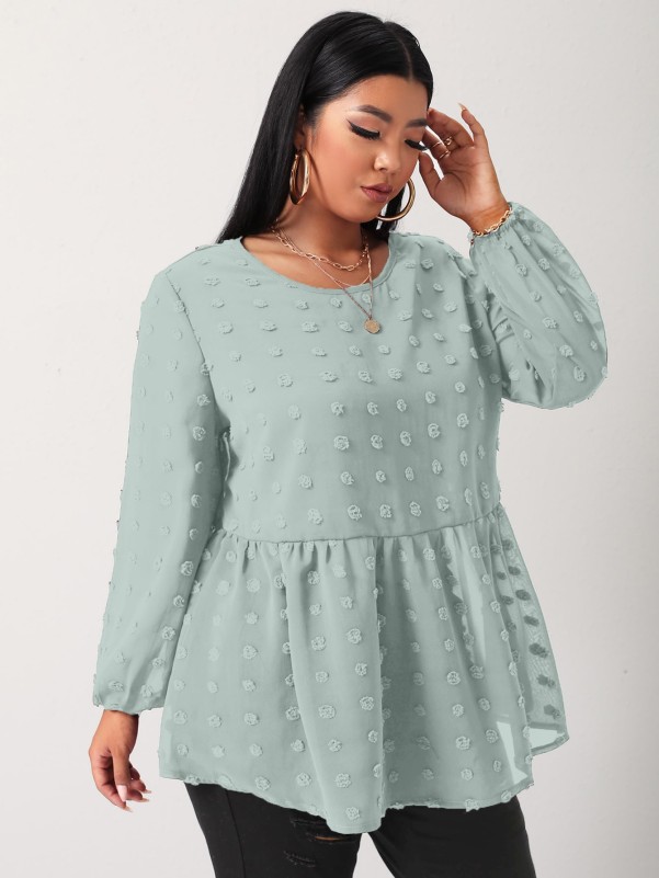 Plus Swiss Dot Ruffle Hem Tunic Blouse