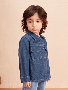 Toddler Boys Slogan Embroidery Flap Pocket Denim Jacket