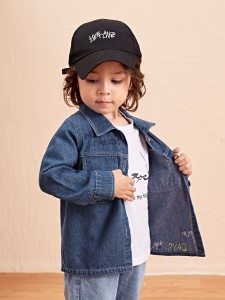 Toddler Boys Slogan Embroidery Flap Pocket Denim Jacket