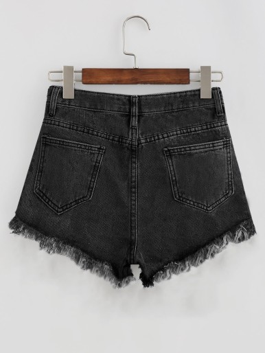 Bleach Wash Distressed Denim Shorts