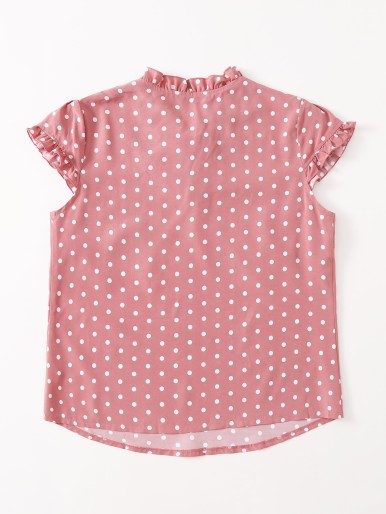 Plus Polka Dot Tie Neck Blouse