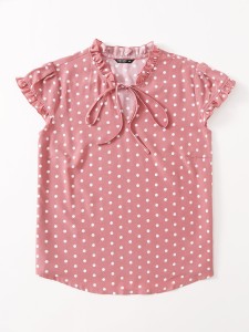 Plus Polka Dot Tie Neck Blouse