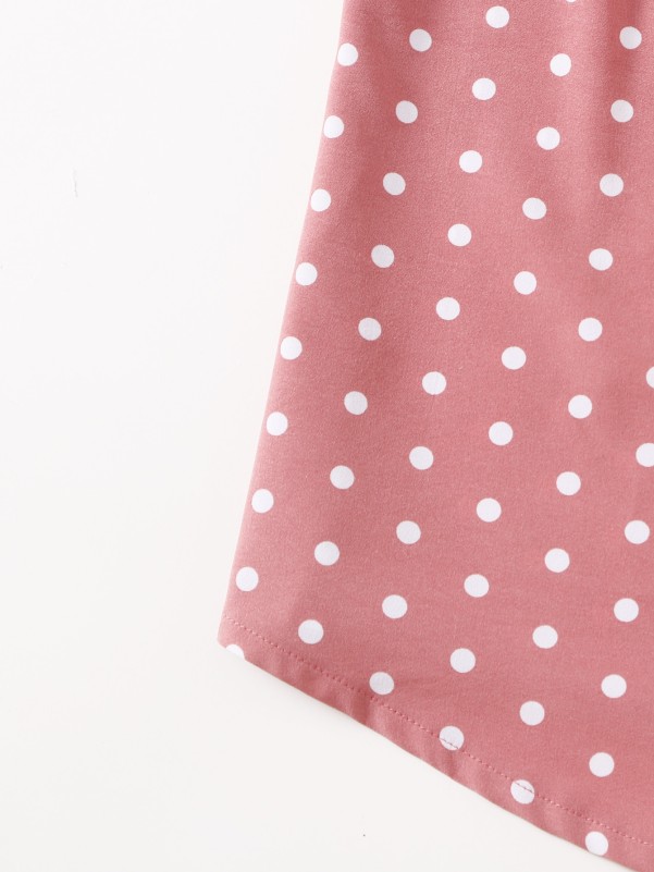 Plus Polka Dot Tie Neck Blouse