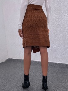 High Waist Cable Knit Wrap Skirt