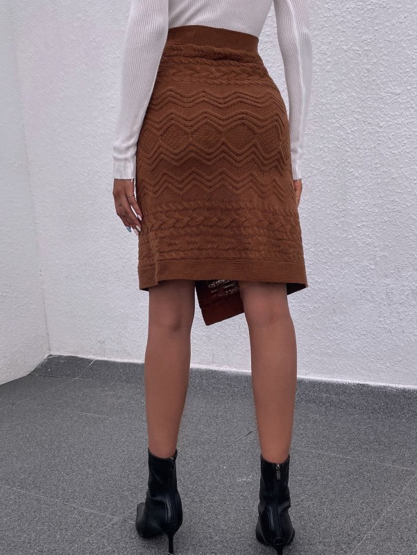 High Waist Cable Knit Wrap Skirt