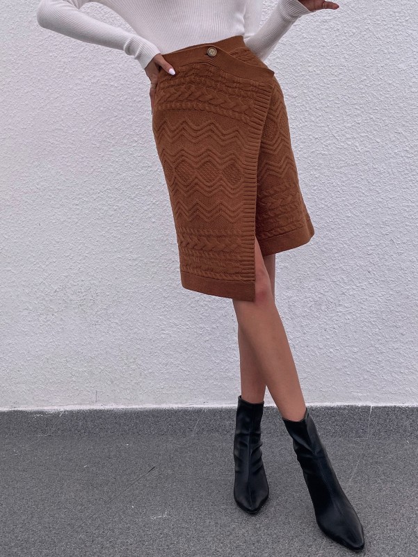 High Waist Cable Knit Wrap Skirt