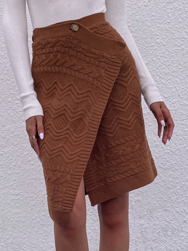 High Waist Cable Knit Wrap Skirt