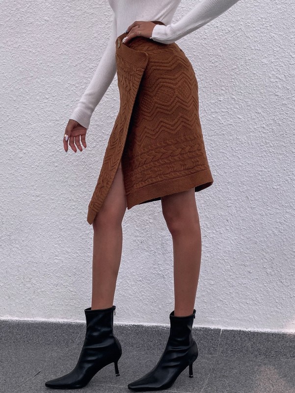 High Waist Cable Knit Wrap Skirt