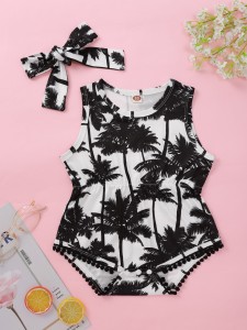 Baby Girl Palm Tree Print Tank Bodysuit & Headband