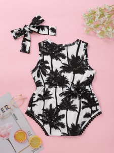 Baby Girl Palm Tree Print Tank Bodysuit & Headband