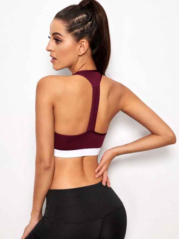 Contrast Binding Color-block Racer Back Sports Bra