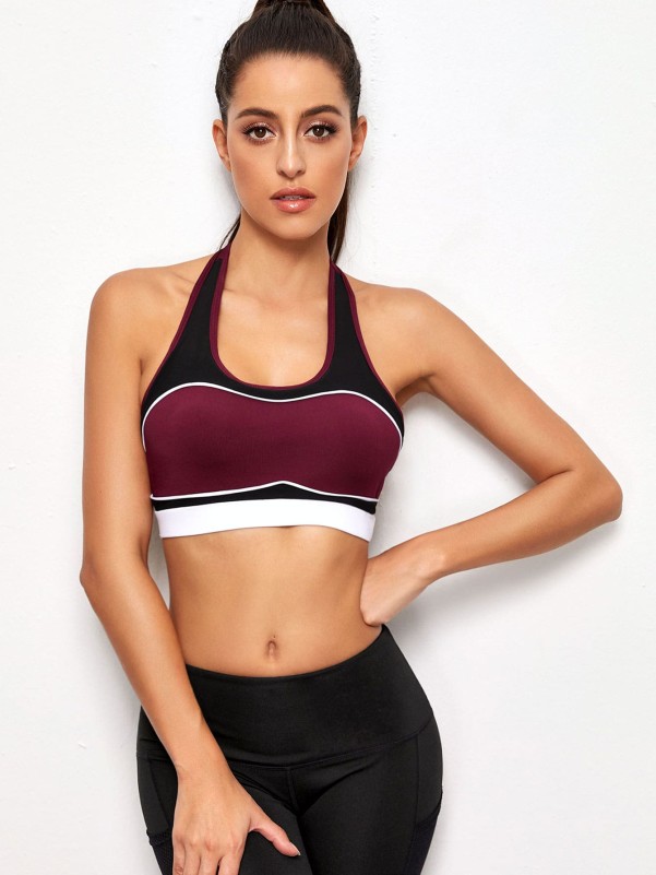 Contrast Binding Color-block Racer Back Sports Bra