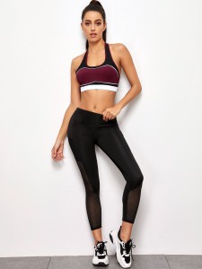 Contrast Binding Color-block Racer Back Sports Bra